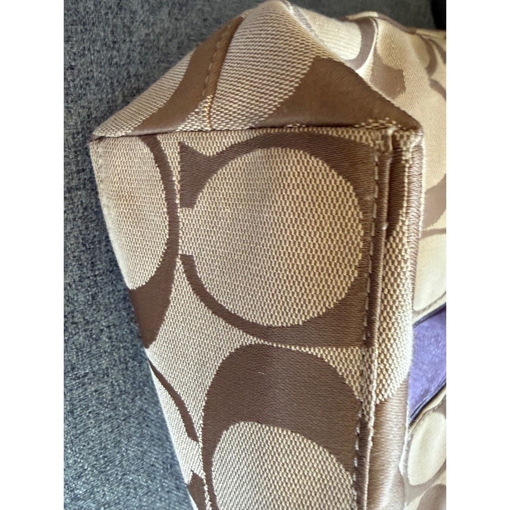 Coach Signature Khaki jaquard  Purple Canvas Tote Bag & Wallet Set F25771  READ - Picture 14 of 16